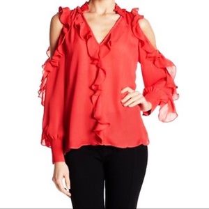 Parker Ruffle Cold Shoulder Long Sleeve Top XS